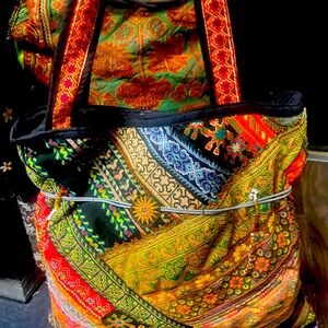 New hand made weekender bag made from upcycled fabrics